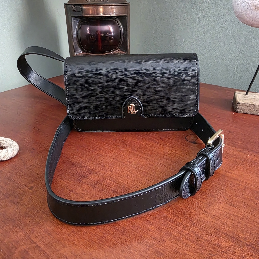 NWT Lauren Ralph Lauren Belt Fanny Black Epi Leather Bag